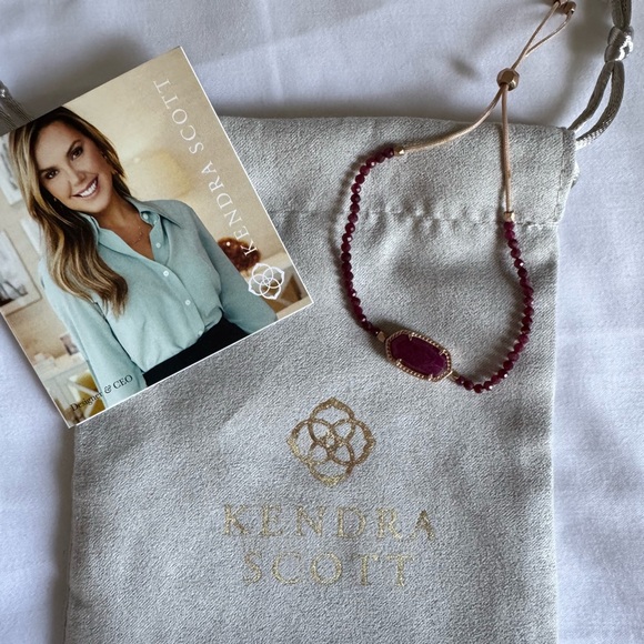 Kendra Scott Elaina Rose Gold Beaded Chain Bracelet In Maroon Jade - Picture 1 of 6